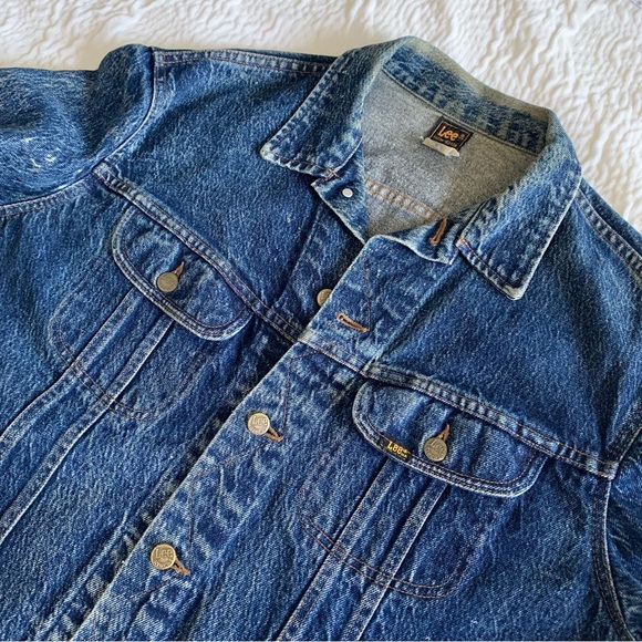 Vintage 1980s Lee Riders Dark Rinse Acid Washed Jean Denim Jacket Sz L Unisex - Picture 10 of 16